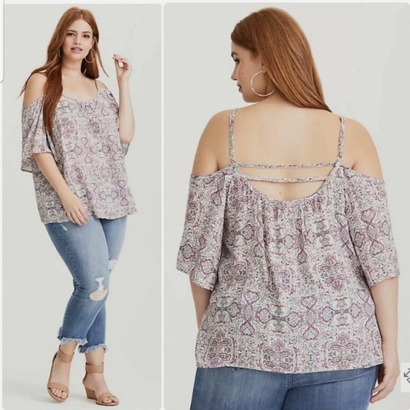 torrid Tops - Torrid Lavender Print Cold Shoulder Challis Top Blouse w shabby chic Gypsy vibe